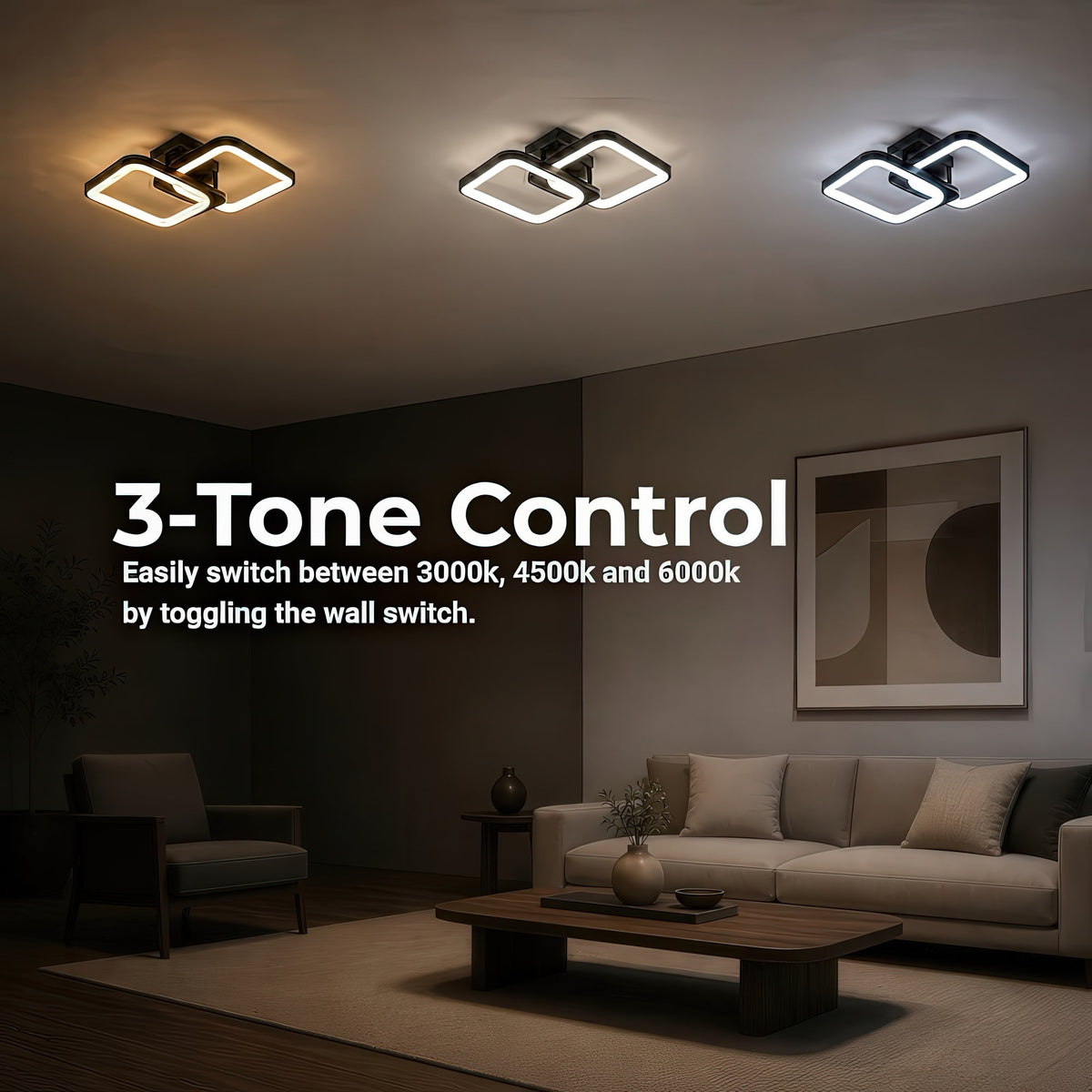 Lustra LED cu telecomanda ZOE 41W, 2 Patrate,  lumina Rece/Calda/Neutra, Dimabila, Negru, imaginea 5