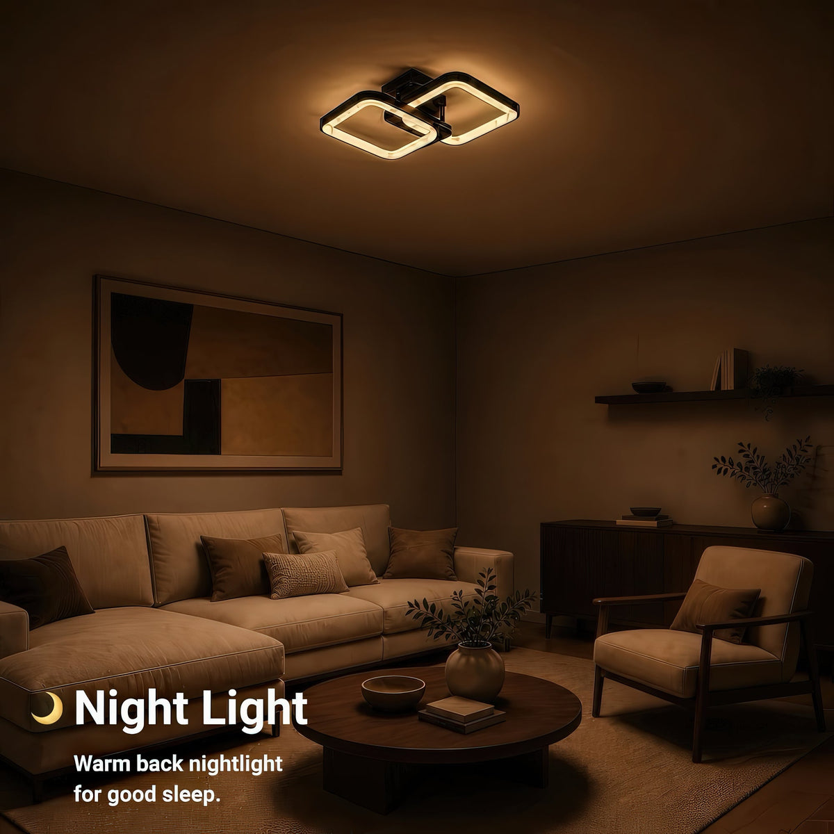 Lustra LED cu telecomanda ZOE 41W, 2 Patrate,  lumina Rece/Calda/Neutra, Dimabila, Negru, imaginea 6