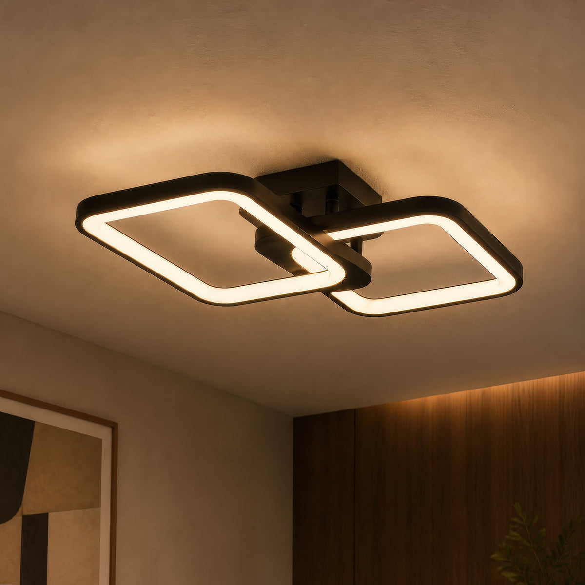 Lustra LED cu telecomanda ZOE 41W, 2 Patrate,  lumina Rece/Calda/Neutra, Dimabila, Negru, imaginea 9