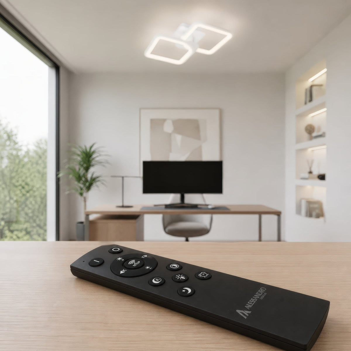 Lustra LED cu telecomanda ZOE 41W, 2 Patrate,  lumina Rece/Calda/Neutra, Dimabila, Alb, imaginea 4