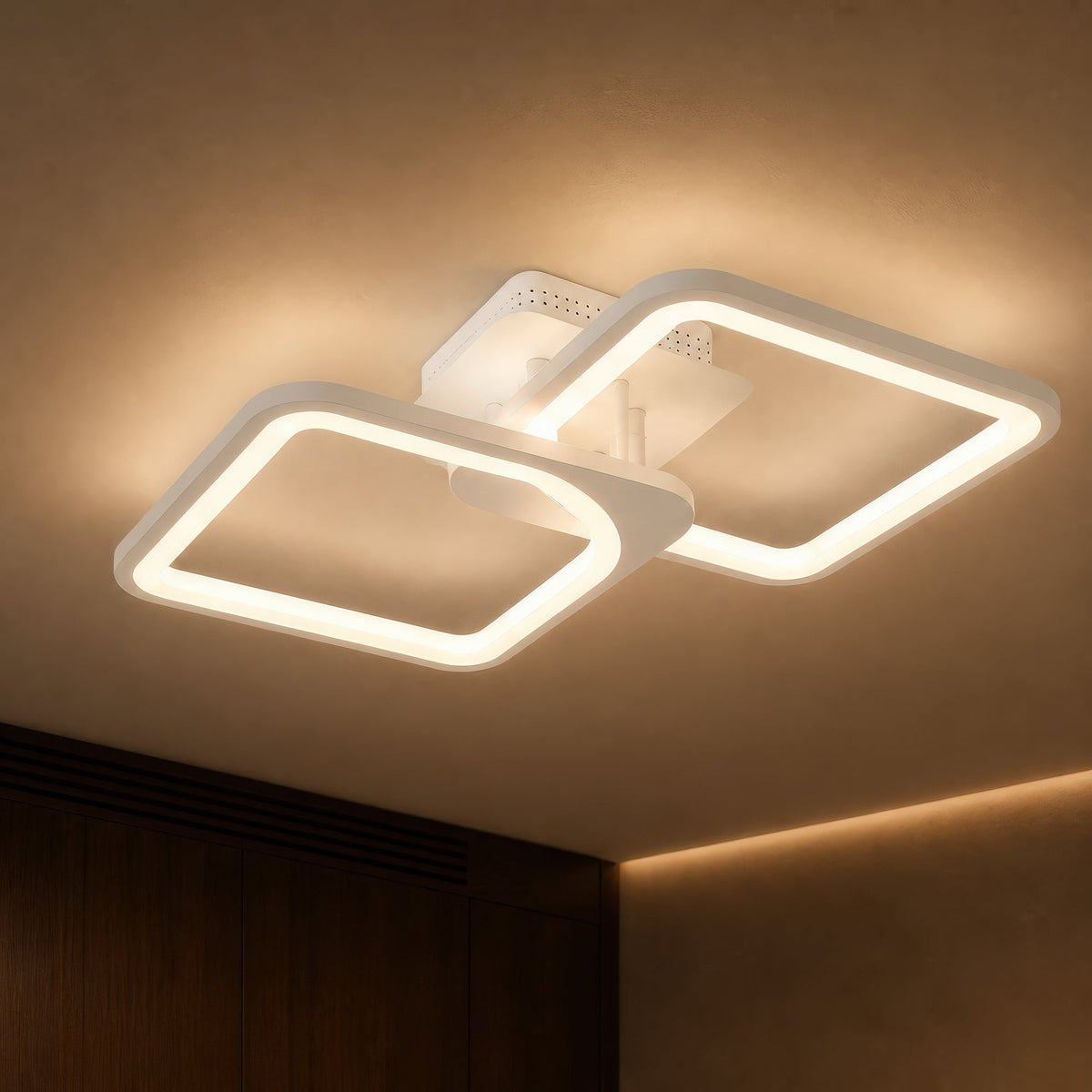 Lustra LED cu telecomanda ZOE 41W, 2 Patrate,  lumina Rece/Calda/Neutra, Dimabila, Alb, imaginea 3