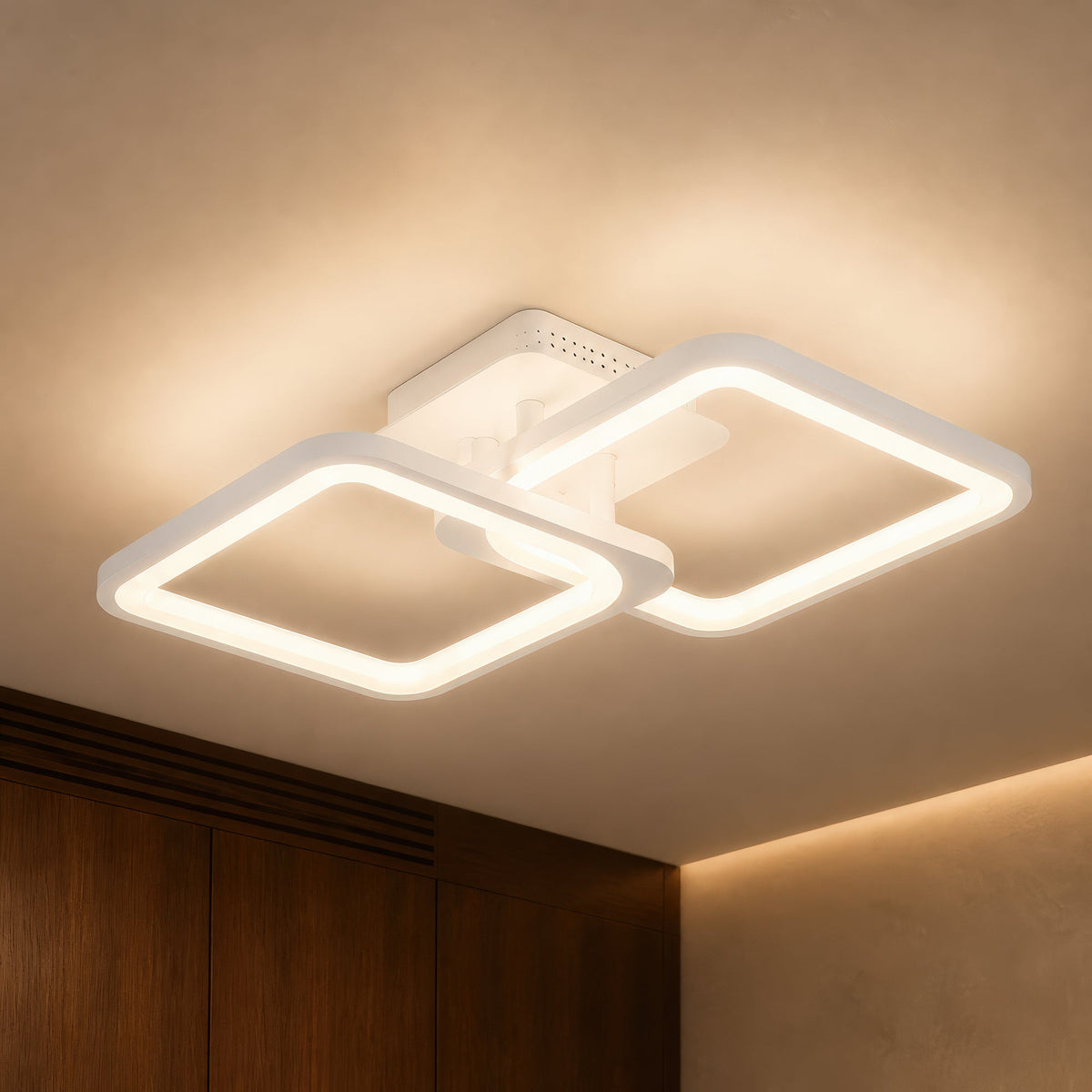 Lustra LED cu telecomanda ZOE 41W, 2 Patrate,  lumina Rece/Calda/Neutra, Dimabila, Alb, imaginea 9