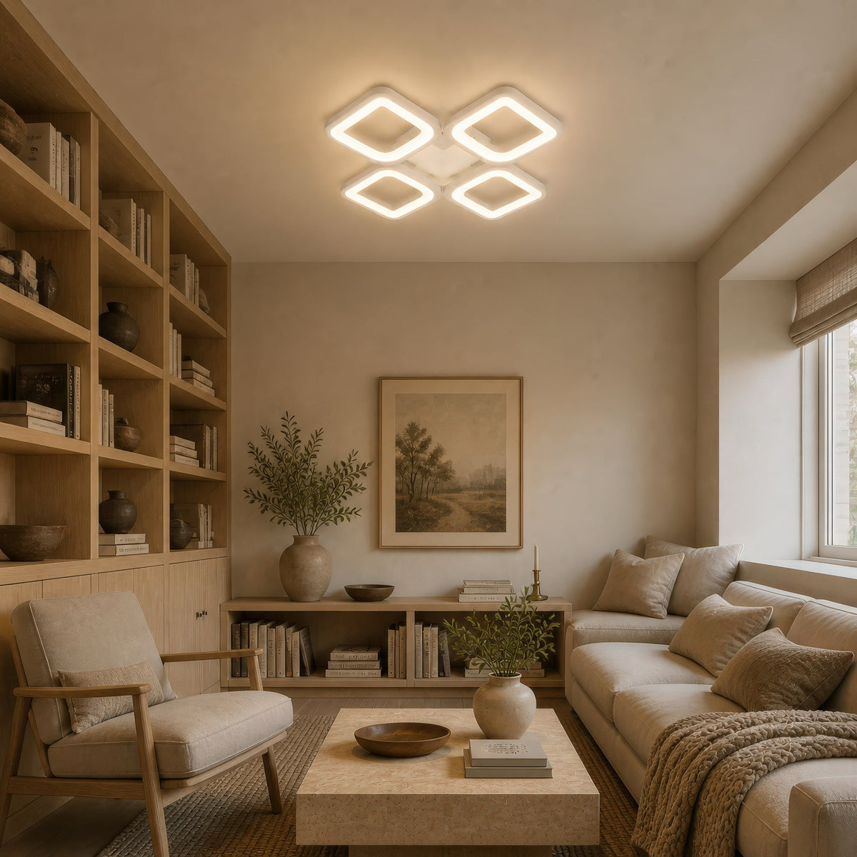 Lustra LED cu telecomanda ZOE 53W, 4 Patrate, lumina Rece/Calda/Neutra, Dimabila, Alb, imaginea 12