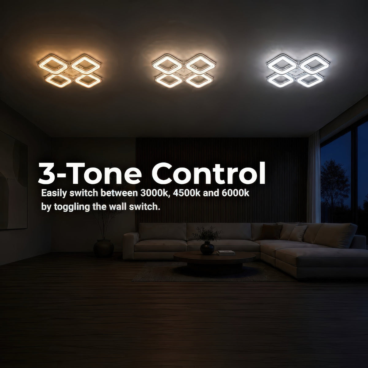 Lustra LED cu telecomanda ZOE 53W, 4 Patrate, lumina Rece/Calda/Neutra, Dimabila, Alb, imaginea 6