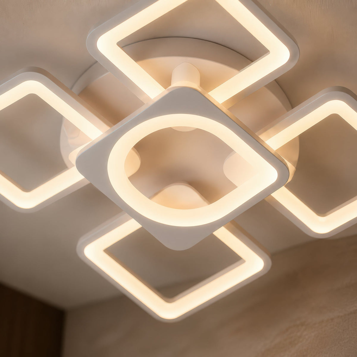 Lustra LED cu telecomanda ZOE 70W, 5 Patrate, lumina Rece/Calda/Neutra, Dimabila, Alb, imaginea 8