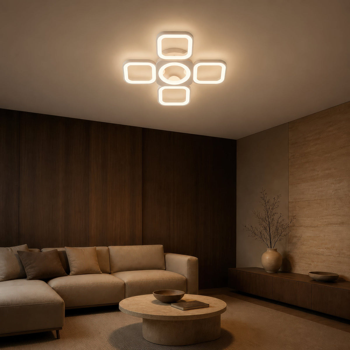 Lustra LED cu telecomanda ZOE 70W, 5 Patrate, lumina Rece/Calda/Neutra, Dimabila, Alb, imaginea 9