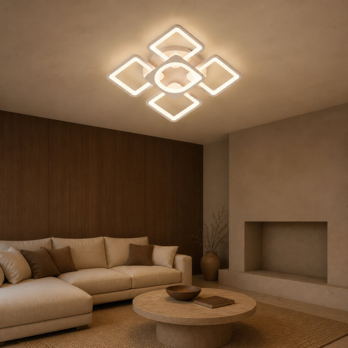 Lustra LED cu telecomanda ZOE 70W, 5 Patrate, lumina Rece/Calda/Neutra, Dimabila, Alb, imaginea 10