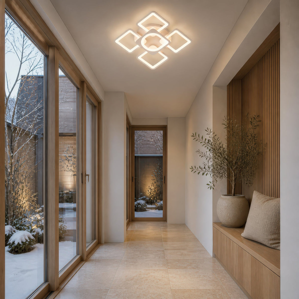 Lustra LED cu telecomanda ZOE 70W, 5 Patrate, lumina Rece/Calda/Neutra, Dimabila, Alb, imaginea 12