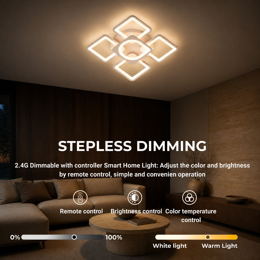 Lustra LED cu telecomanda ZOE 70W, 5 Patrate, lumina Rece/Calda/Neutra, Dimabila, Alb, imaginea 4