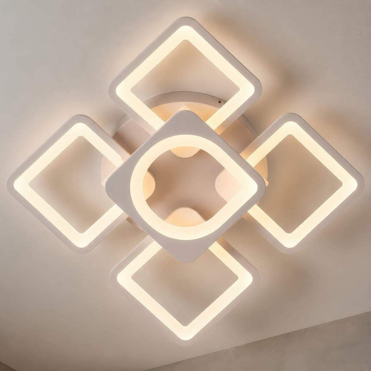 Lustra LED cu telecomanda ZOE 70W, 5 Patrate, lumina Rece/Calda/Neutra, Dimabila, Alb, imaginea 2