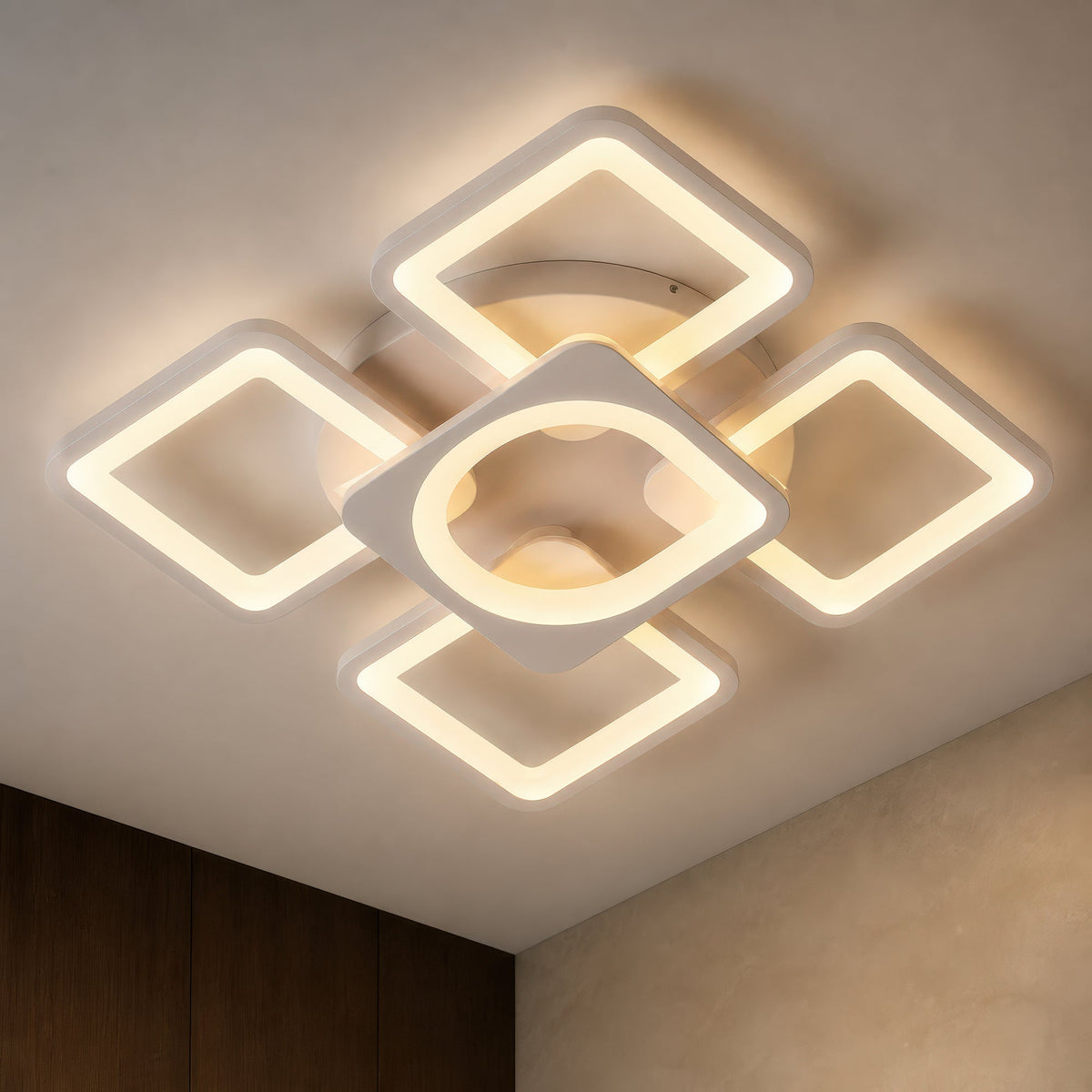 Lustra LED cu telecomanda ZOE 70W, 5 Patrate, lumina Rece/Calda/Neutra, Dimabila, Alb, imaginea 7