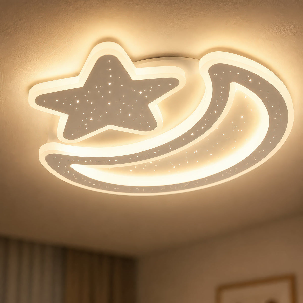 Lustra LED Nova cu Telecomanda, 89W,  Dimabil, Forma Luna si Stea, Alb, imaginea 2