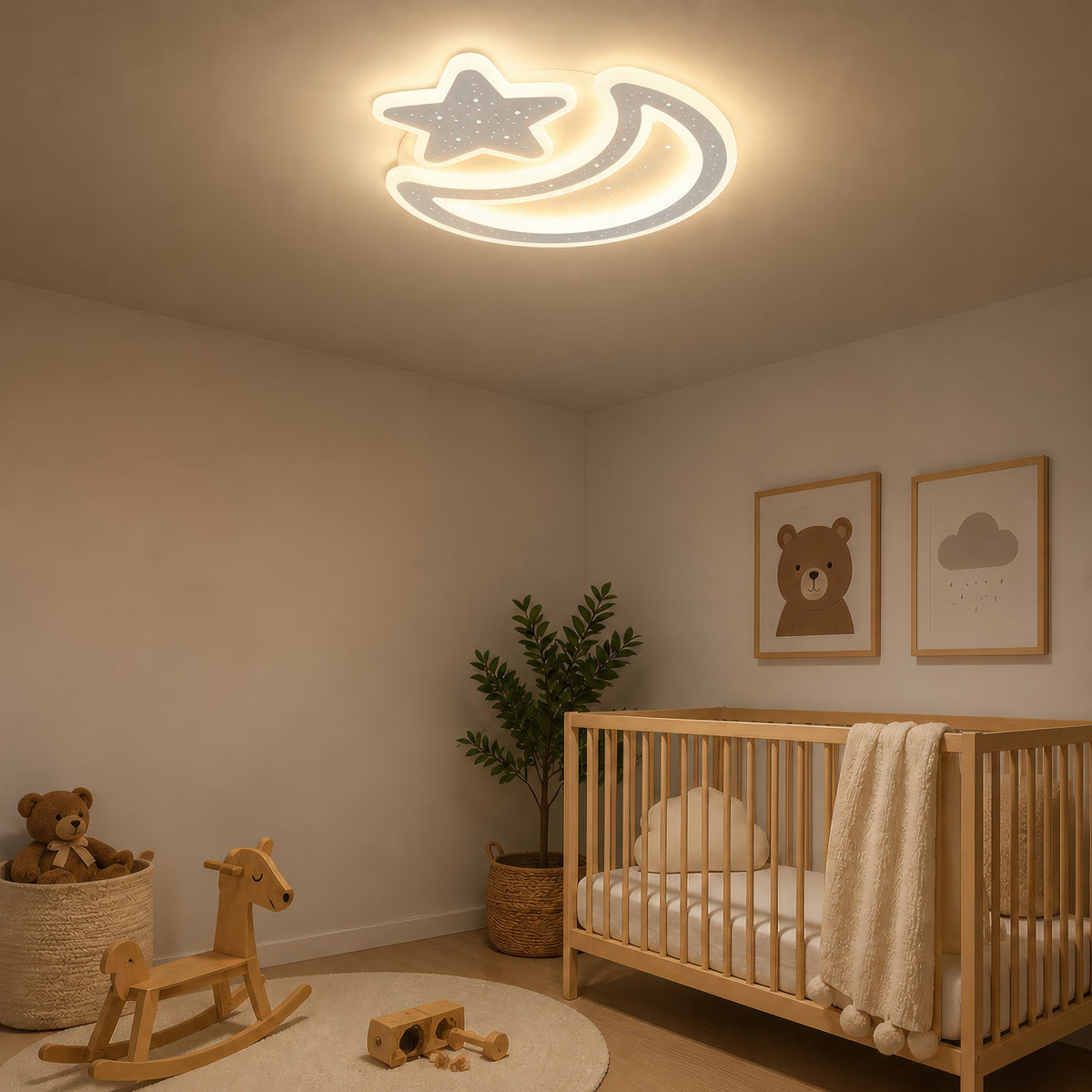 Lustra LED Nova cu Telecomanda, 89W,  Dimabil, Forma Luna si Stea, Alb, imaginea 10
