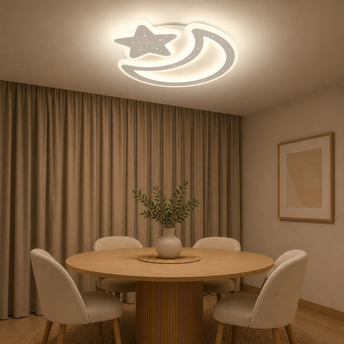 Lustra LED Nova cu Telecomanda, 89W,  Dimabil, Forma Luna si Stea, Alb, imaginea 11