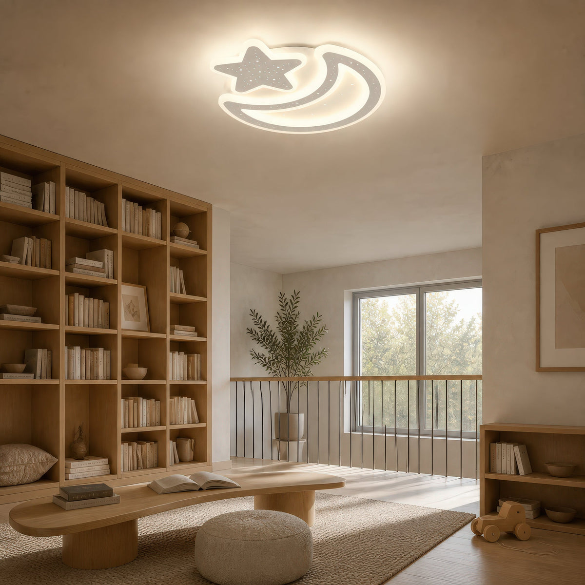 Lustra LED Nova cu Telecomanda, 89W,  Dimabil, Forma Luna si Stea, Alb, imaginea 13