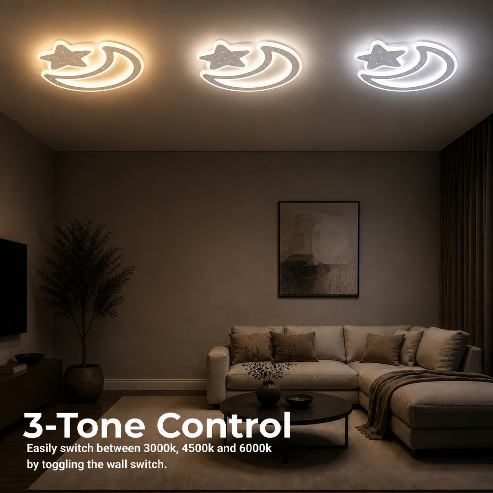 Lustra LED Nova cu Telecomanda, 89W,  Dimabil, Forma Luna si Stea, Alb, imaginea 5