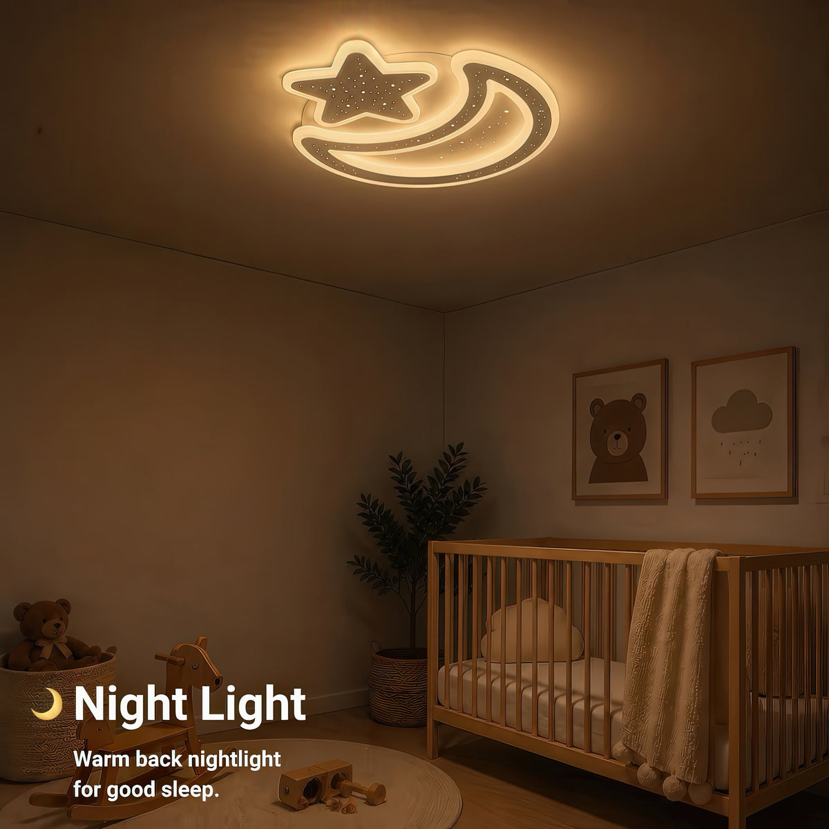 Lustra LED Nova cu Telecomanda, 89W,  Dimabil, Forma Luna si Stea, Alb, imaginea 6