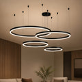 Lustra LED suspendata cu telecomanda LT813/4BK 139W, 4 Cercuri, lumina Rece/Calda/Neutra, Dimabila, Negru, Inaltime Reglabila