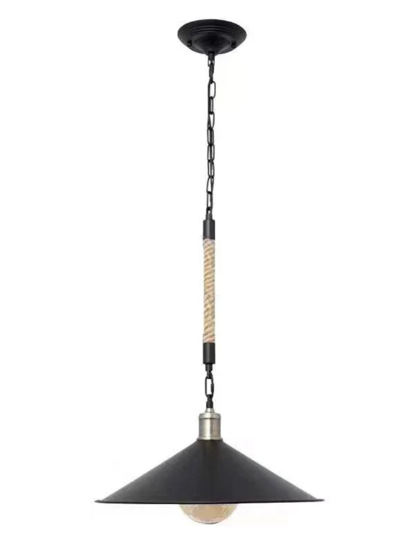 Lustra Franghie LV570/1BK, 1xE27, Diametru 26.5 cm, Inaltime 11 cm, IP20, Maro, Negru, Metal si Sfoara