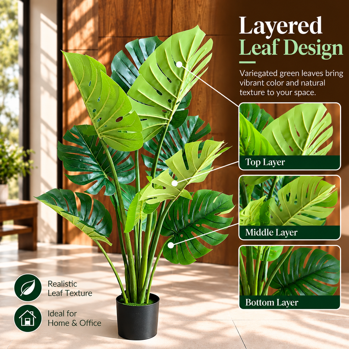 Decorațiune Monstrosa Deliciosa Artificial, Plastic, 120 cm, Verde