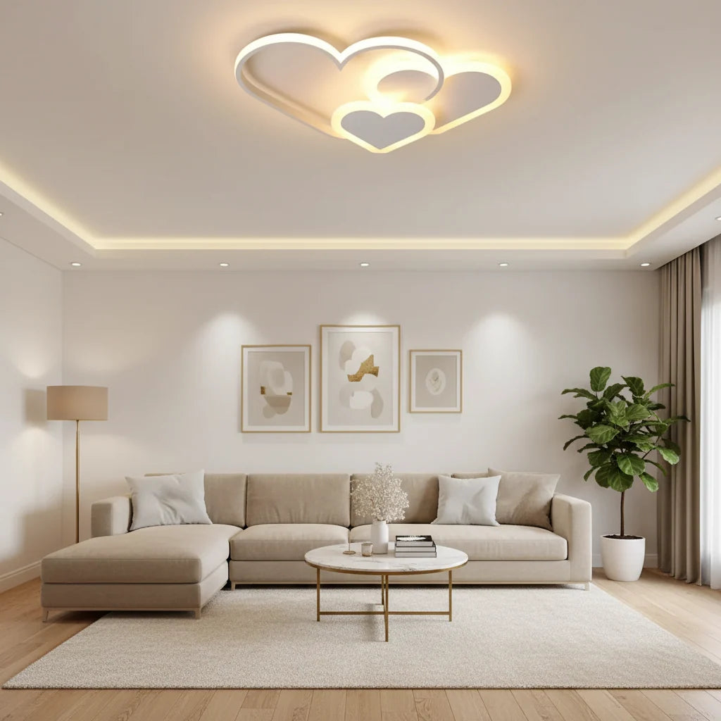 Lustra LED cu telecomanda AMI 48W, 3 Inimi, lumina Rece/Calda/Neutra, Dimabila, Alb