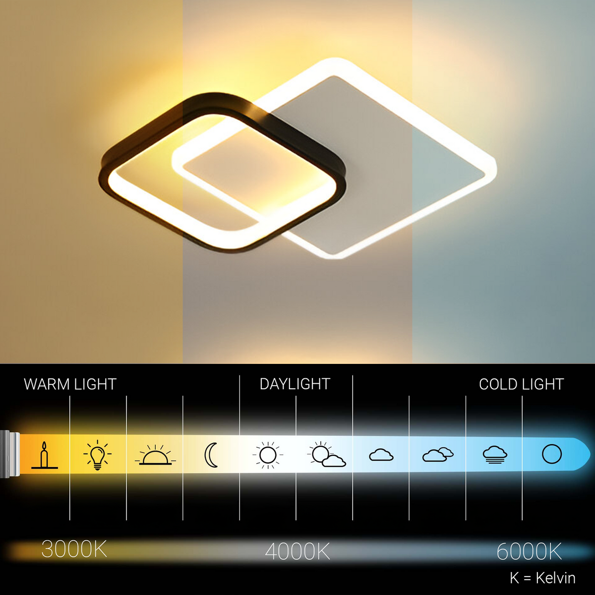 Lustra LED MARCELO 30W, lumina Rece/Calda/Neutra Alb Negru