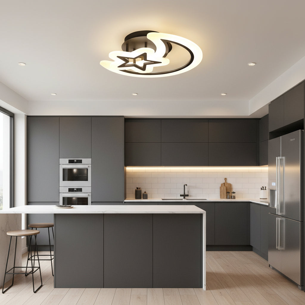 Lustra LED cu telecomanda LUNA SI STEA 59W, 2 Elemente, lumina Rece/Calda/Neutra, Dimabila, Negru, imaginea 5