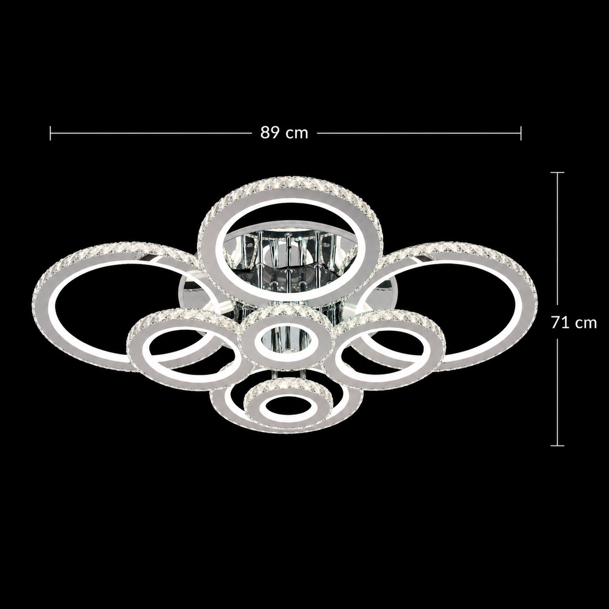 Lustra LED cu telecomanda si cristal NOVA ROTONDA RGB, 8 Cercuri, lumina Rece/Calda/Neutra, Dimabila, Crom Lucios