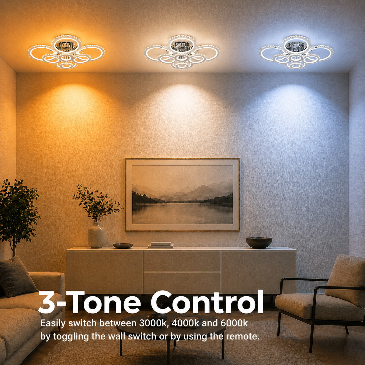 Lustra LED cu telecomanda si cristal NOVA ROTONDA RGB, 8 Cercuri, lumina Rece/Calda/Neutra, Dimabila, Crom Lucios