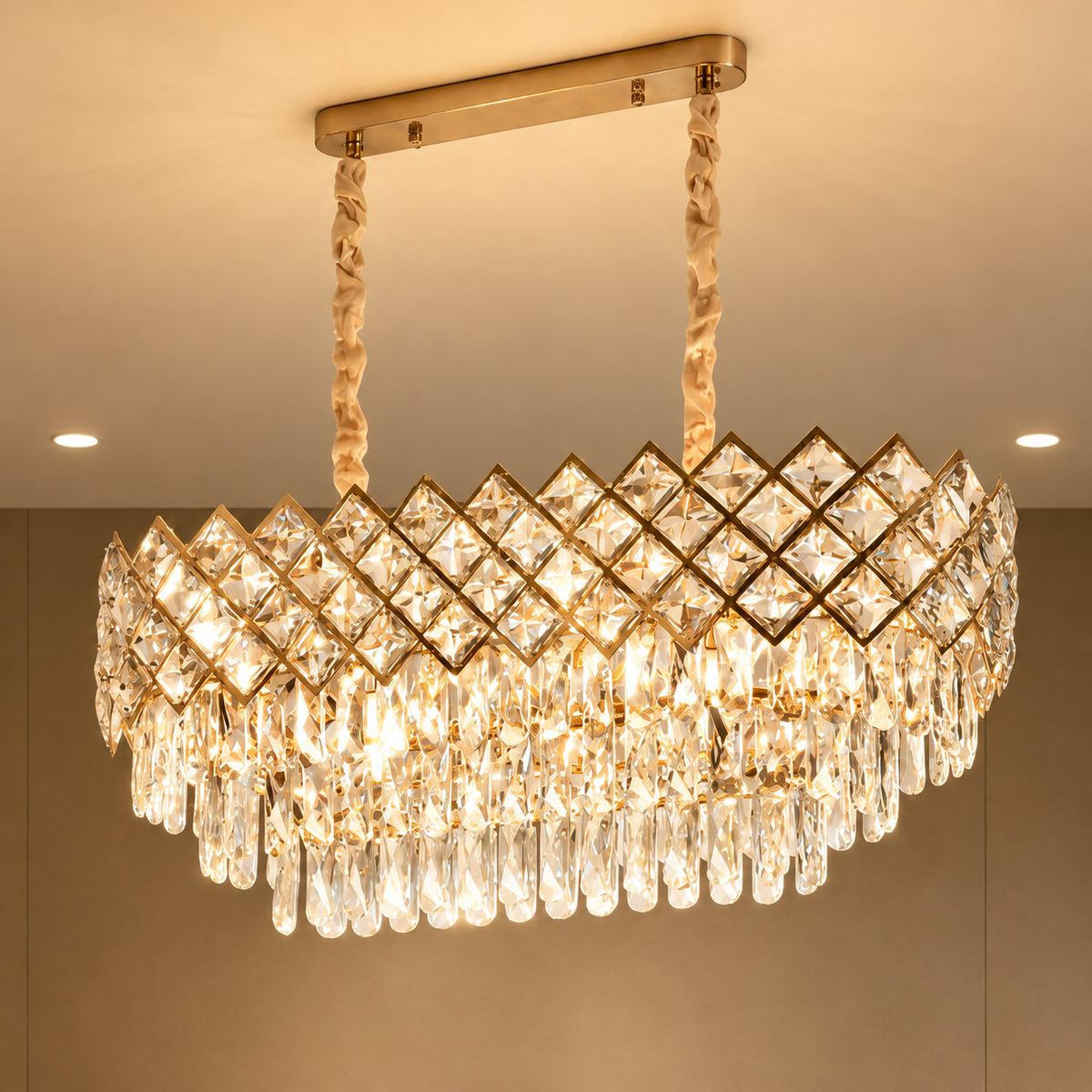 Candelabru Cristal VECTORIA Supremo, 8xE14, Diametru 75x39cm, Auriu, Inaltime Reglabila, Metal si Cristal