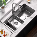 Set Chiuveta Bucatarie Inox, Cuva Universala cu Dop Scurgere, Spalator Pahare, Negru Grafit, 75x45X21cm