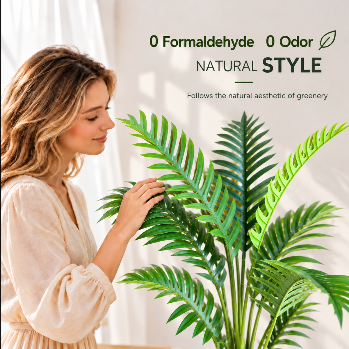 Decoratiune Roystonea Regia, 200 cm, 15 frunze, Verde