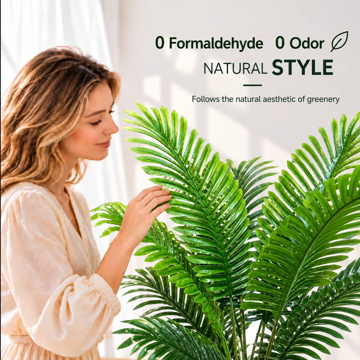 Decorațiune Palmier Areca, Plastic, 12 frunze, 120 cm, Verde