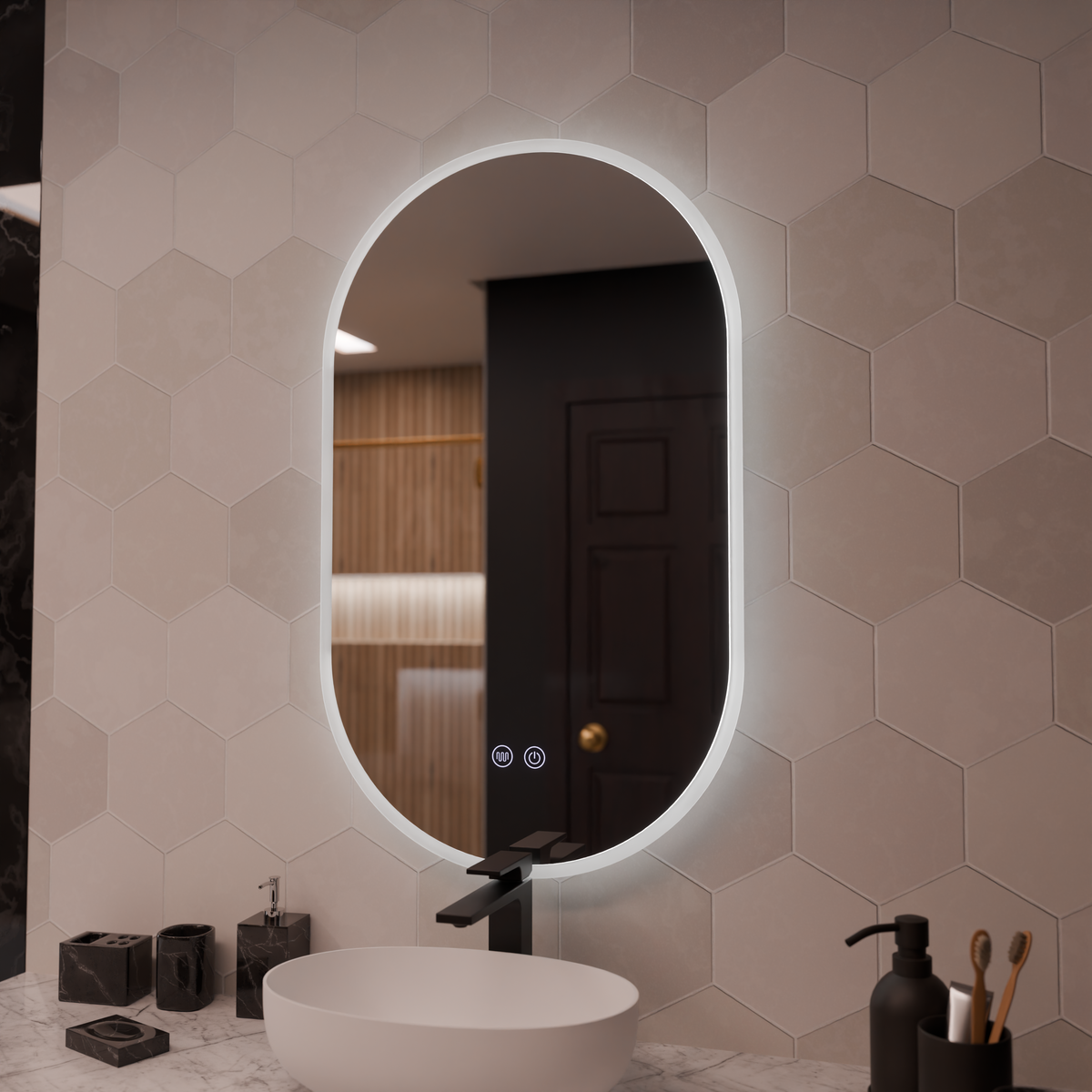 Oglinda LED Ovala 60x80cm Llexort, Touch, Sistem Dezaburire, Dimabila, imaginea 3