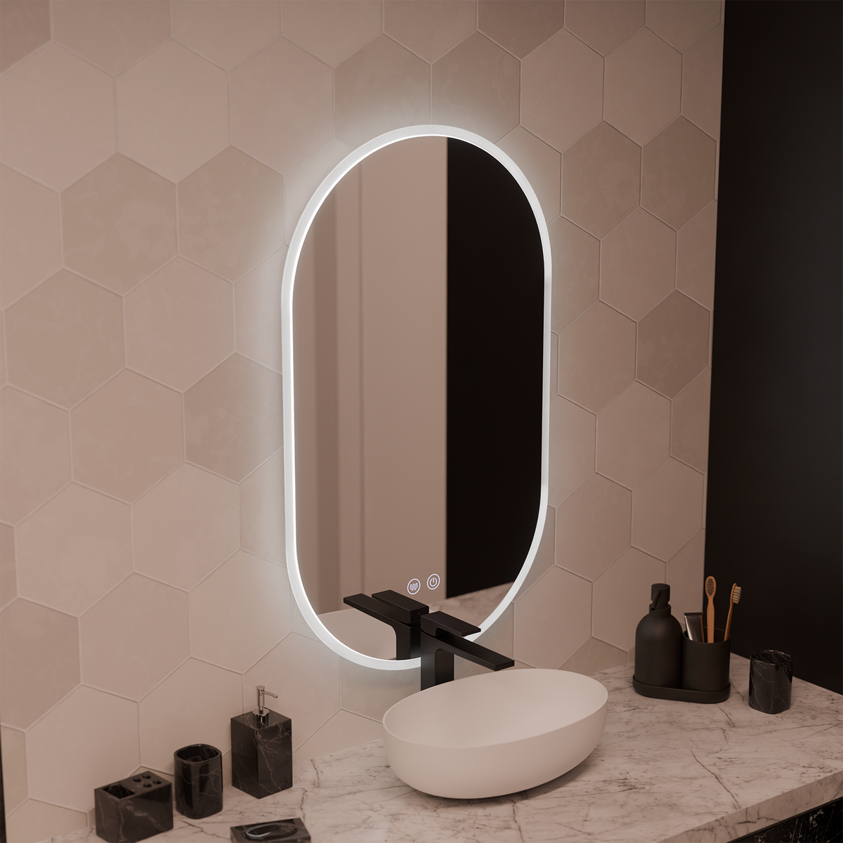 Oglinda LED Ovala 60x80cm Llexort, Touch, Sistem Dezaburire, Dimabila, imaginea 1