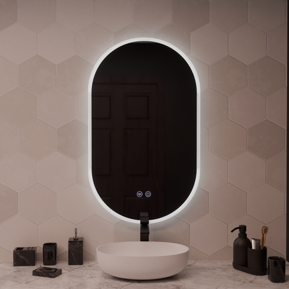 Oglinda LED Ovala 60x80cm Llexort, Touch, Sistem Dezaburire, Dimabila, imaginea 5