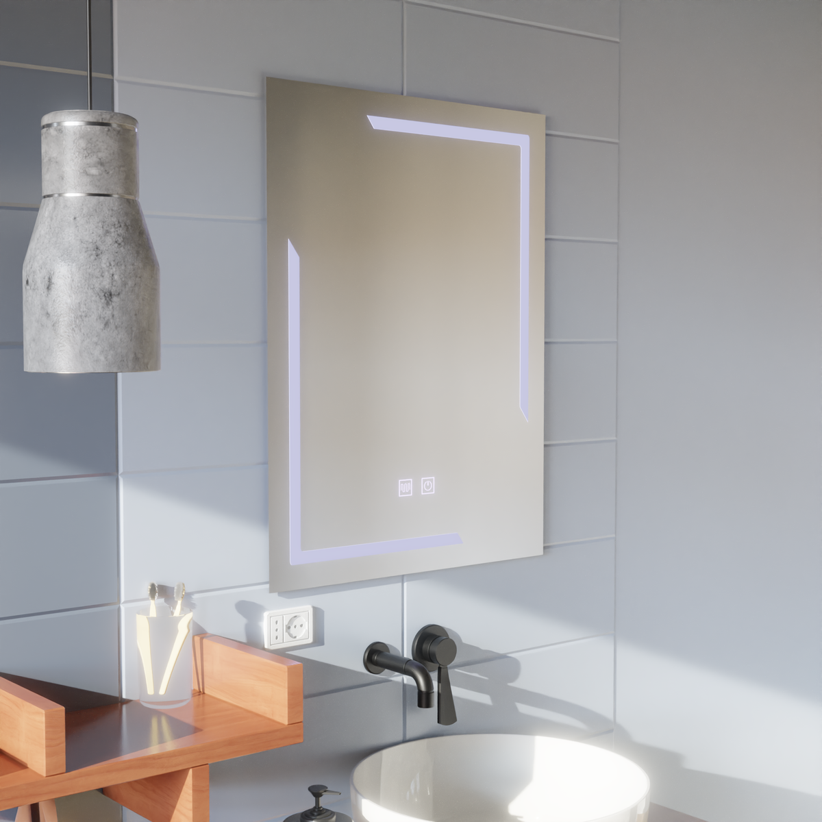 Oglinda LED Rectangulara, 50x70cm, ECLISSA Touch, Sistem Dezaburire, Dimabila, imaginea 4