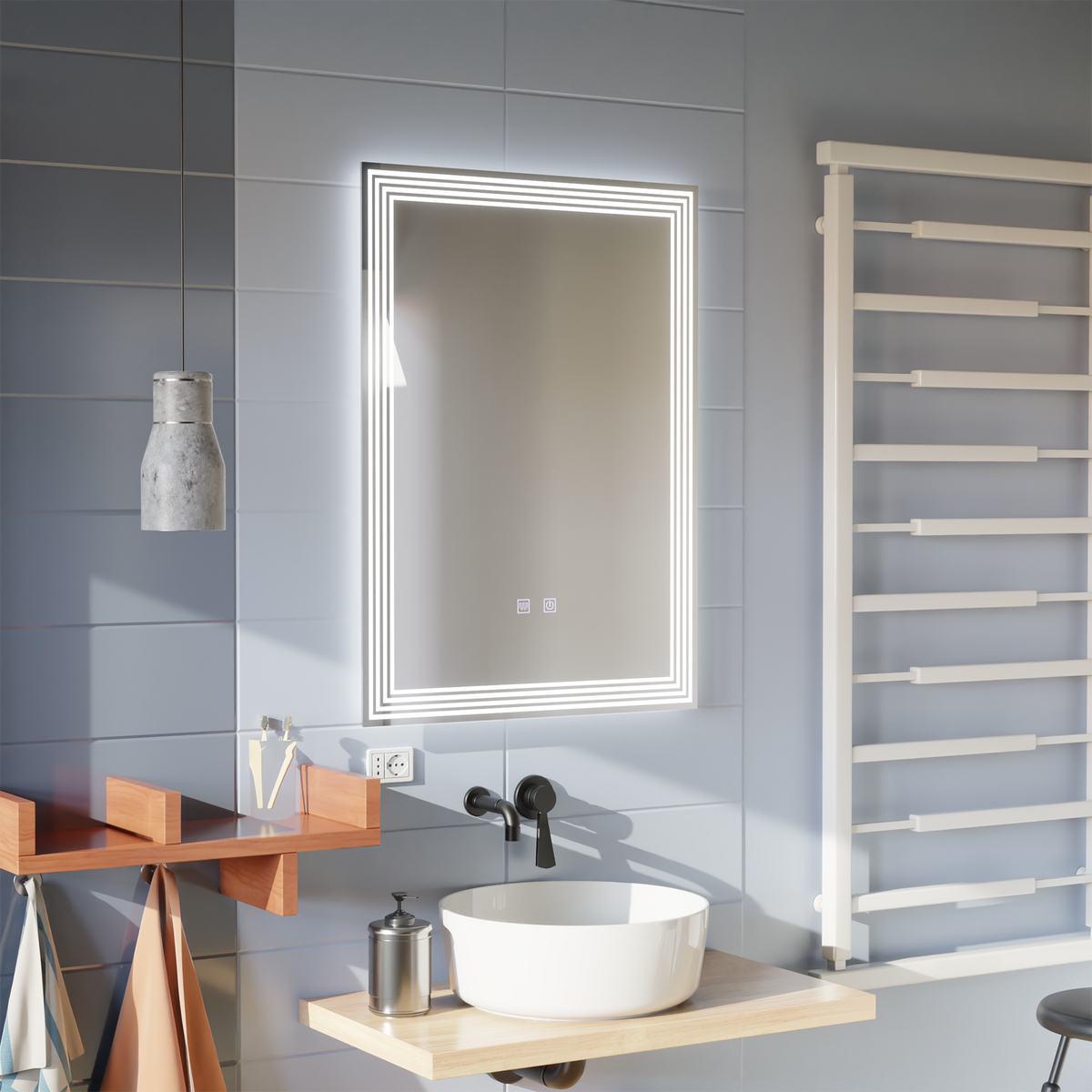 Oglinda LED Rectangulara, 60x80cm, ADIS Touch, Sistem Dezaburire, Dimabila, imaginea 3