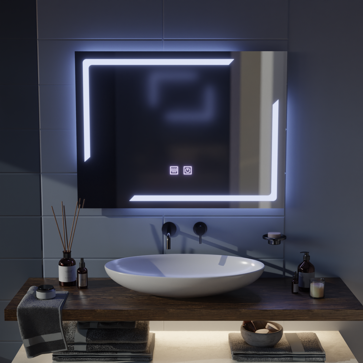 Oglinda LED Rectangulara, 80x60cm, ECLISSA Touch, Sistem Dezaburire, Dimabila