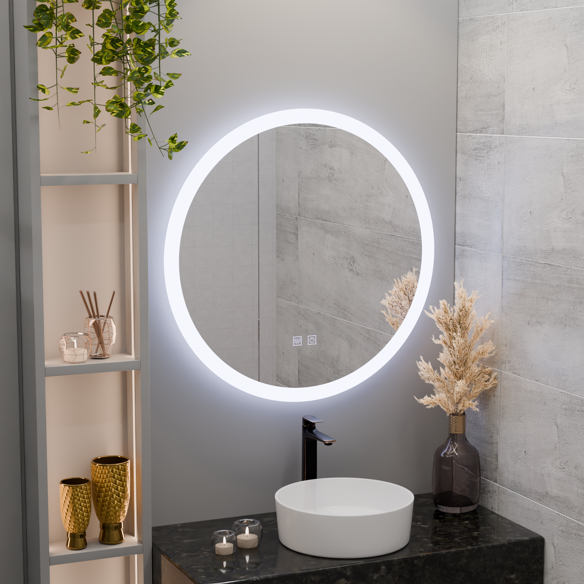 Oglinda LED Rotunda, 50cm, Noxia Touch, Lumina Rece, Sistem Dezaburire, Dimabila, imaginea 3