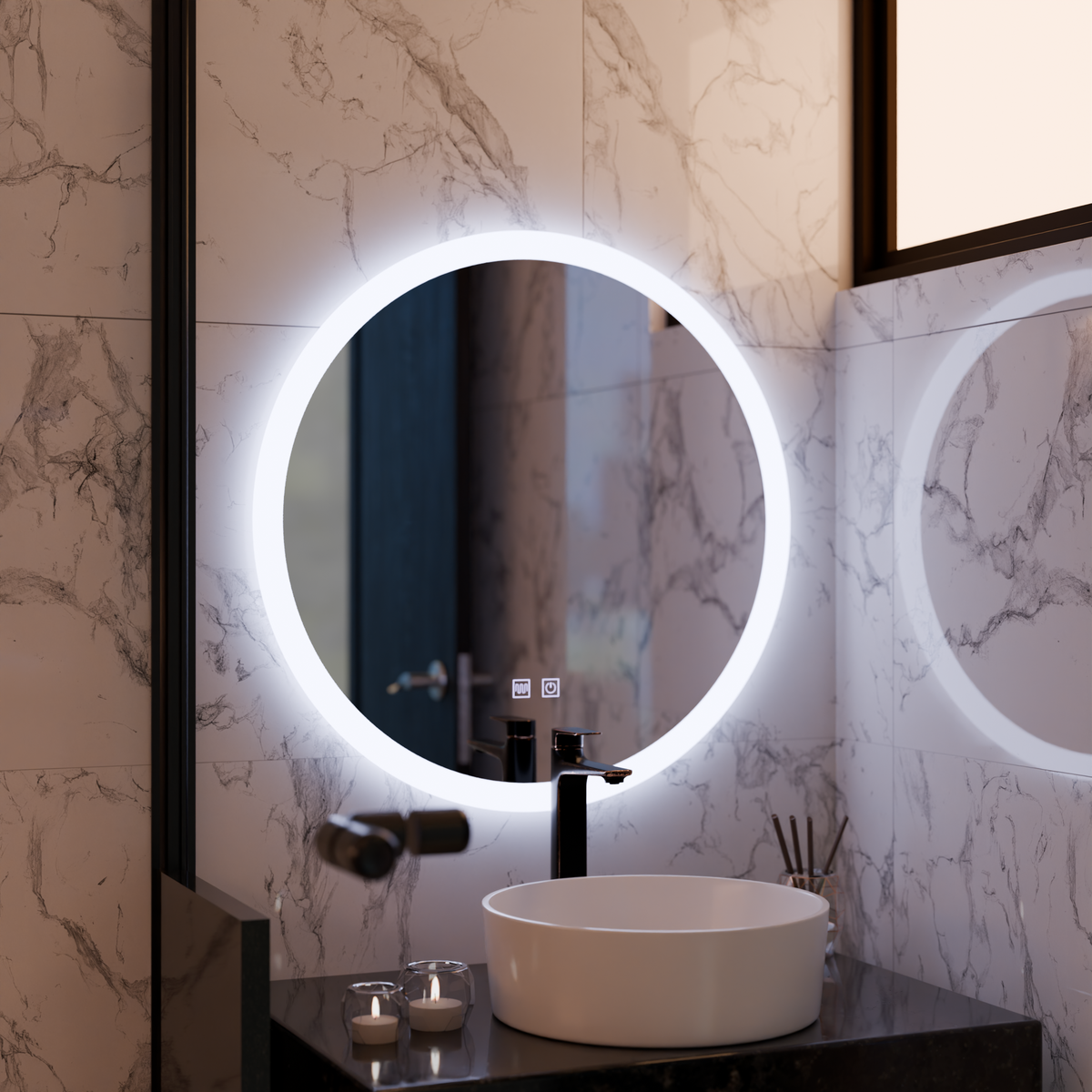 Oglinda LED Rotunda, 50cm, Noxia Touch, Lumina Rece, Sistem Dezaburire, Dimabila, imaginea 5