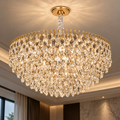 Candelabru Cristal ERDENET Magno, 12xE14, Diametru 60 cm, Metal si Cristal, Auriu Lucios, Inaltime Reglabila