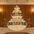 Candelabru Cristal VELIOR Grande 49xE14, D120 cm, Auriu, Inaltime Reglabila, Metal si Cristal