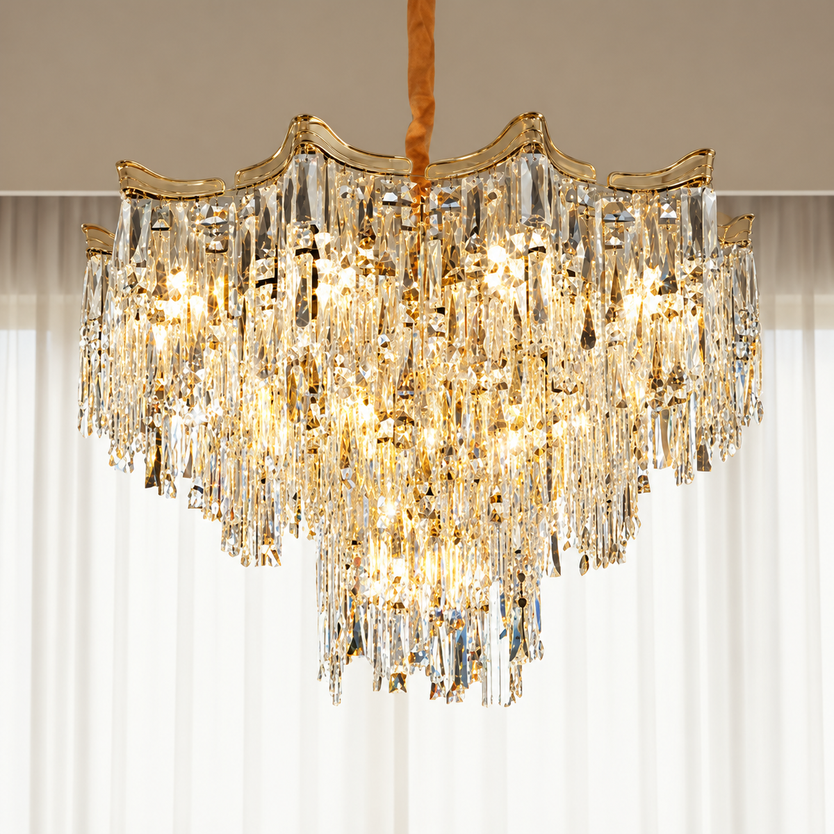 Candelabru Cristal VETRA Magno 10xE14, D60 cm, Auriu, Inaltime Reglabila, Metal si Cristal