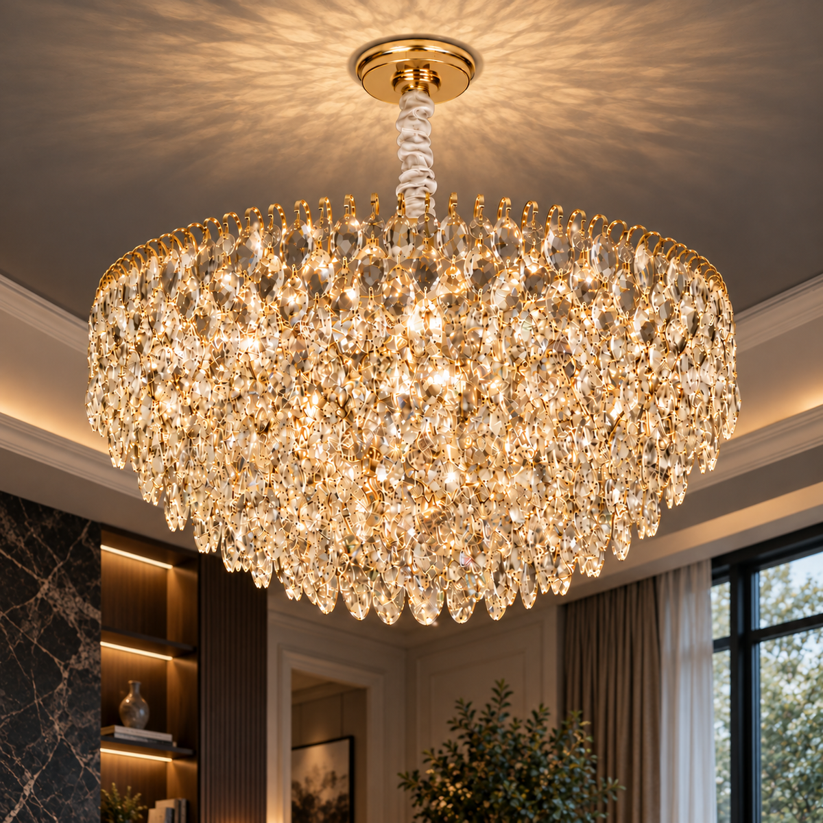 Candelabru Cristal ERDENET, 5xE14, Auriu Lucios, Inaltime Reglabila, Metal si Cristal