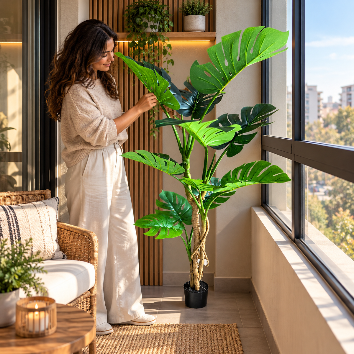 Decorațiune Monstera Deliciosa, Plastic, 160 cm, Verde