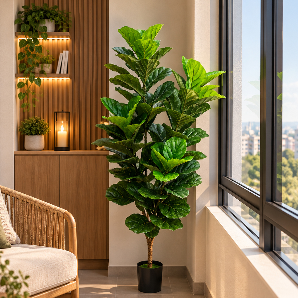 Decoratiune Smochin Artificial, Plastic, Frunze cu 4 ramificatii, 180 cm, Verde