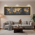 Tablou Decorativ cu iluminare LED Harta a Lumii, 120 x 60 cm, 24W, Lumina Neutra, Aliaj de Aluminiu si MDF
