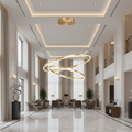 Lustra LED suspendata cu telecomanda CHRISTINE, 41W, 2 Cercuri, lumina Rece/Calda/Neutra, Dimabila, Auriu Lucios, Inaltime Reglabila