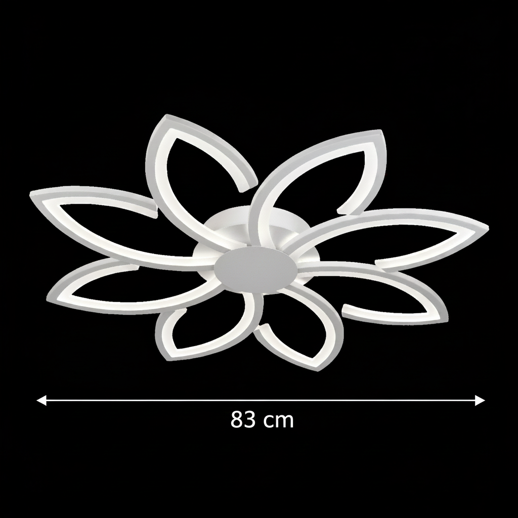 Lustra LED cu telecomanda si cristal FLORA 82W, 8 Petale, lumina Rece/Calda/Neutra, Dimabila, Alb